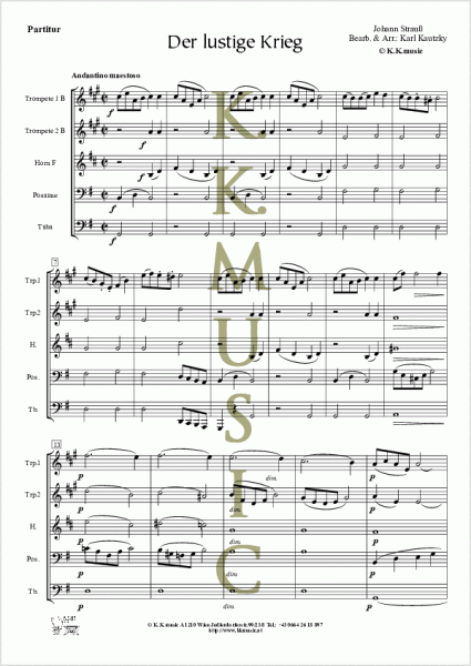 STRAUSS, Johann - Der lustige Krieg (Ouvertüre) (Blechbläserquintett)
