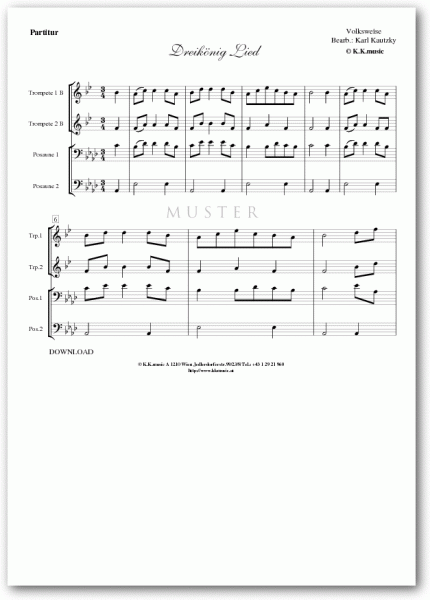 VOLKSWEISE - Dreikönig Lied - Weihnachten (Blechbläserquartett)