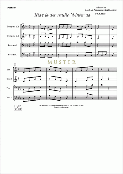 VOLKSWEISE - Hiaz is der rauhe Winter da - Weihnachten (Blechbläser Quartett)