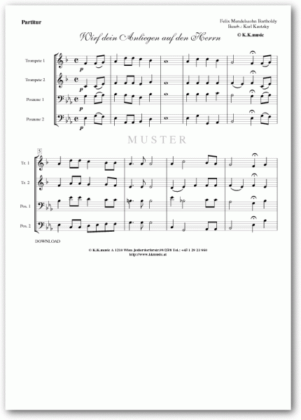 MENDELSSOHN BARTHOLDY, Felix - Wirf dein Antlitz an den Herren (Blechbläserquartett)