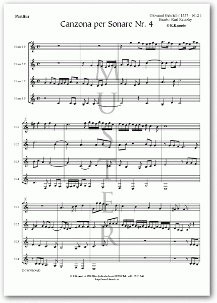 GABRIELI, Giovanni - Canzona per Sonare Nr. 4 (Hornquartett)