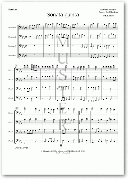 BERNARDI, Steffano - Sonata quinta (Posaunenquartett)