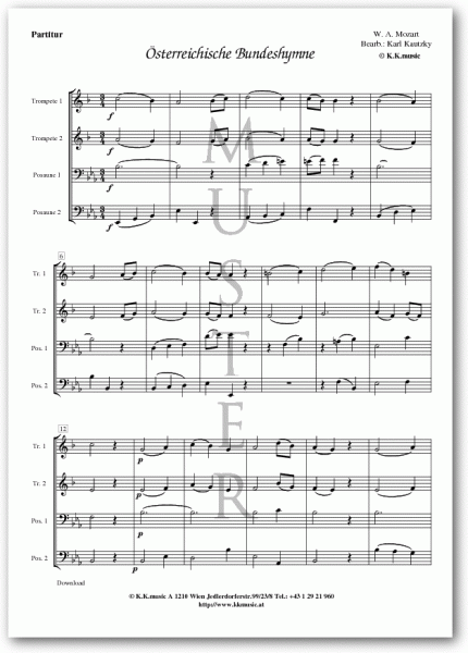 Österreichische Bundeshymne - MOZART, Wolfgang Amadeus (2 Trompeten 2 Posaunen)