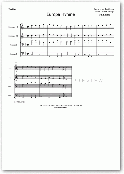 Europa Hymne - BEETHOVEN, Ludwig van (Blechbläserquartett)