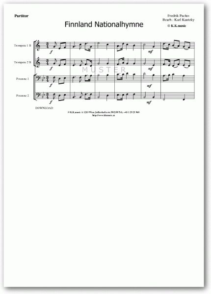 Finnland Nationalhymne - PACIUS, Fredrik (Blechbläserquartett)