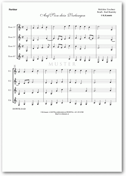 TESCHNER, Melchior - Auf Sion dein Verlangen (Hornquartett)