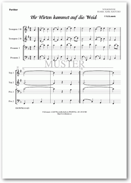 VOLKSWEISE - Ihr Hirten kommet auf die Weid - Weihnachten (Blechbläserquartett)