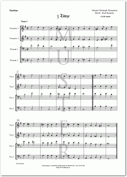 DEMANTIUS, Johann Christoph - 3 Tänze (Blechbläser Quartett)