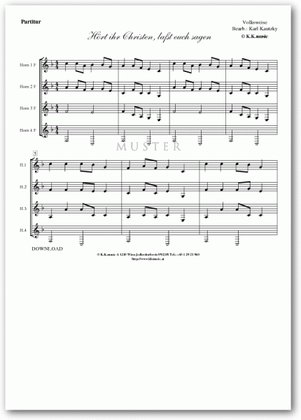 VOLKSWEISE - Hört ihr Christen laßt euch sagen - Weihnachten (Hornquartett)