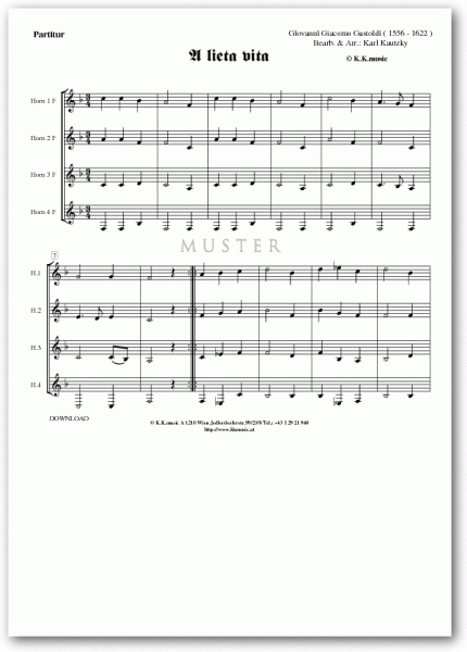 GASTOLDI, Giovanni Giacomo - A lieta vita (Hornquartett)