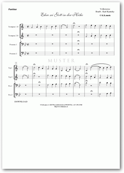 VOLKSWEISE - Ehre sei Gott in der Höhe - Weihnachten (Blechbläserquartett)