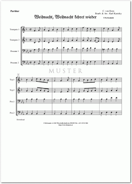 HORN C., Von - Weihnacht, Weihnacht kehret wieder (Blechbläser Quartett)