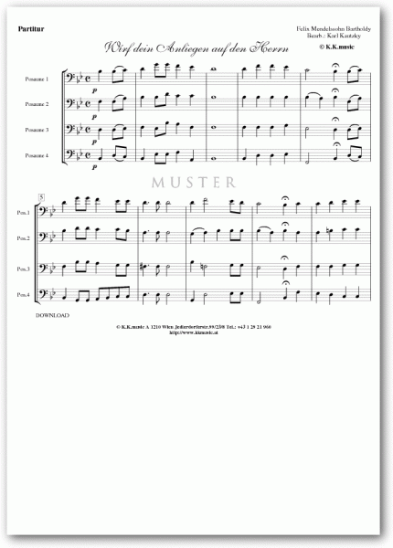 MENDELSSOHN BARTHOLDY, Felix - Wirf dein Antlitz an den Herren (Posaunenquartett)