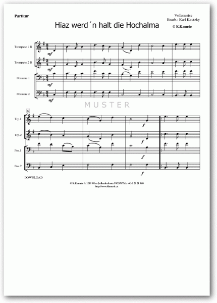 VOLKSWEISE - Hiaz werd´n halt die Hochalma (Blechbläserquartett)
