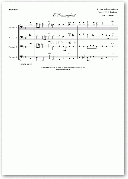 BACH, Johann Sebastian - O Traurigkeit (Posaunenquartett)