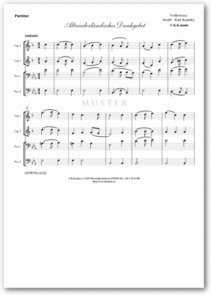 VOLKSWEISE - Altniederländisches Dankgebet (Blechbläserquartett)