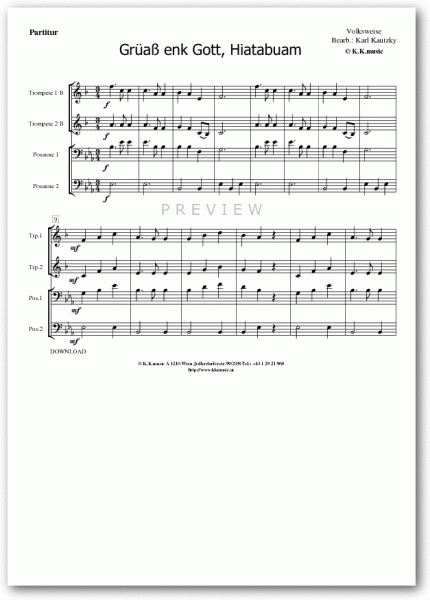VOLKSWEISE - Grüaß enk Gott, Hiatabuam - Weihnachten (Blechbläserquartett)