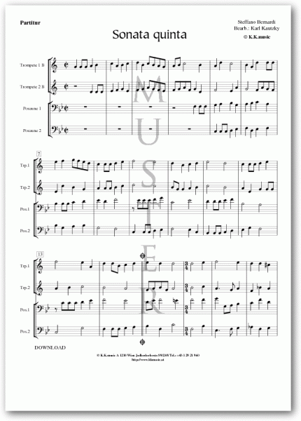BERNARDI, Steffano - Sonata quinta (Blechbläserquartett)
