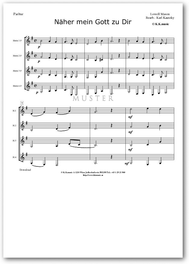 MASON, Lowell Näher mein Gott zu dir (Hornquartett) Hornquartett Horn Blechbläser MASON, Lowell Näher mein Gott zu dir (Hornquartett) Hornquartett Horn Blechbläser
