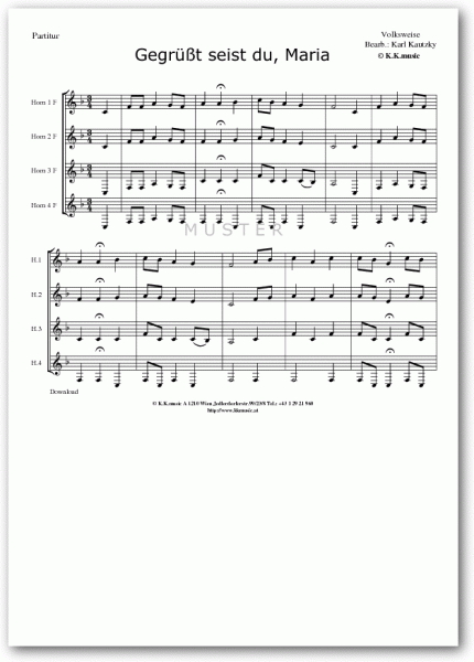 VOLKSWEISE - Gegrüßt seist du, Maria - Weihnachten (Hornquartett)