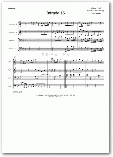 PEZEL, Johann - Intrada 16 (Blechbläserquartett)