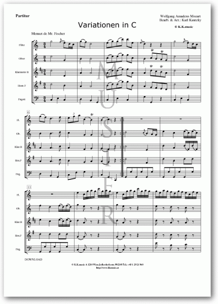 MOZART, Wolfgang Amadeus - Variationen in C (Holzbläser Quintett)