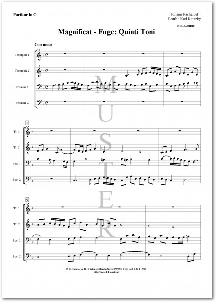 PACHELBEL, Johann - Magnificat - Fuge Quinti Toni (2 Trompeten 2 Posaunen)