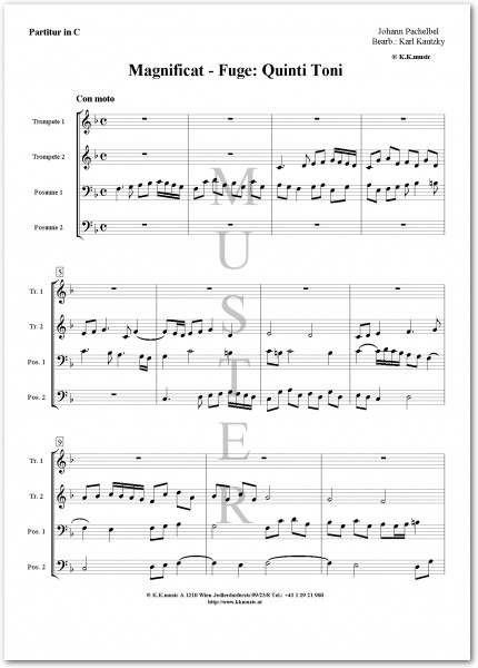 PACHELBEL, Johann - Magnificat - Fuge Quinti Toni (2 Trompeten 2 Posaunen)
