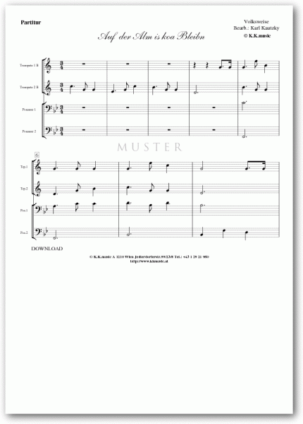 VOLKSWEISE - Auf der Alm is koa Bleibn (Blechbläserquartett)