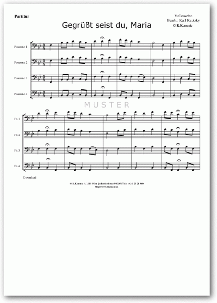 VOLKSWEISE - Gegrüßt seist du, Maria - Weihnachten (Posaunenquartett)