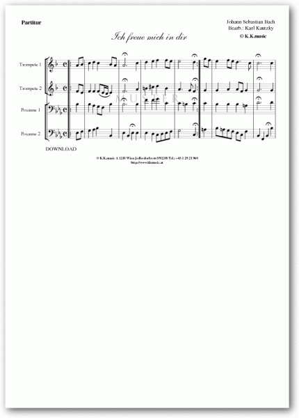 BACH, Johann Sebastian - Ich freue mich in dir (Blechbläserquartett)