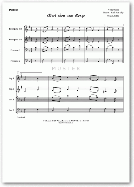 VOLKSWEISE - Dort oben vom Berge - Weihnachten (Blechbläserquartett)