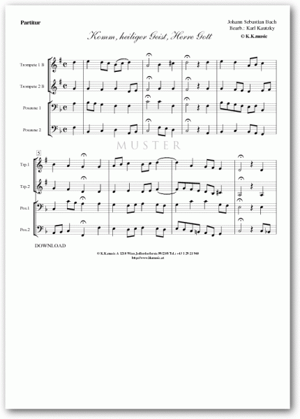 BACH, Johann Sebastian - Komm heiliger Geist Herre Gott (Blechbläserquartett)