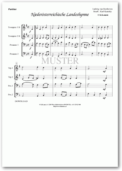 Niederösterreichische Landeshymne - BEETHOVEN, Ludwig van (2 Trompeten - 2 Posaunen)