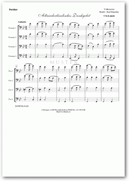 VOLKSWEISE - Altniederländisches Dankgebet (Posaunenquartett)