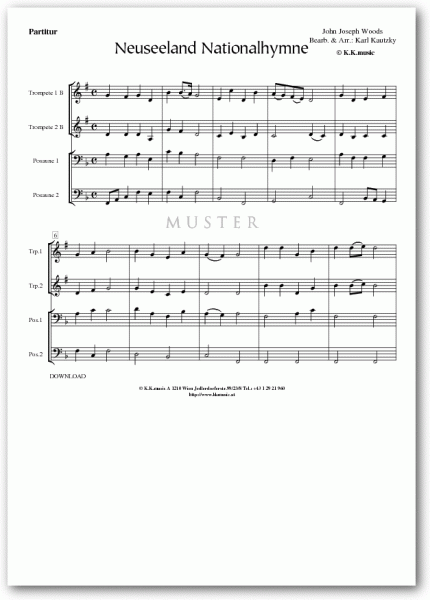 WOODS, John Joseph - Neuseeland Nationalhymne (Blechbläserquartett)