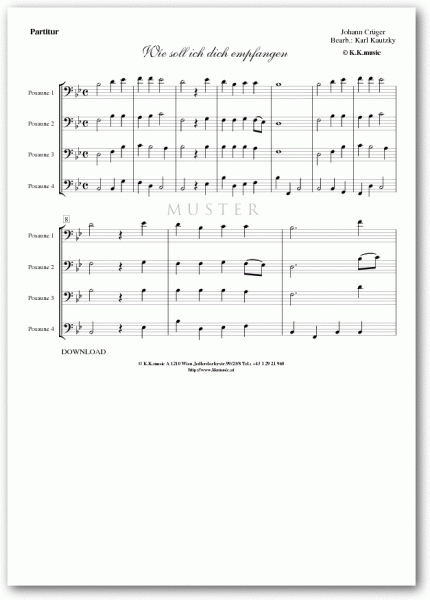CRÜGER, Johann - Wie soll ich dich empfangen - Weihnachten (Posaunenquartett)