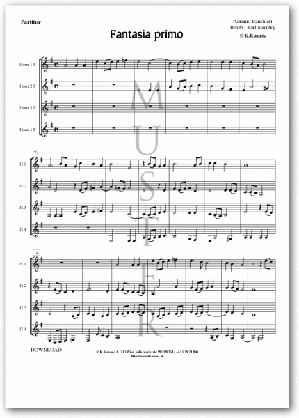 BANCHIERI, Adriano - Fantasia primo (Hornquartett)