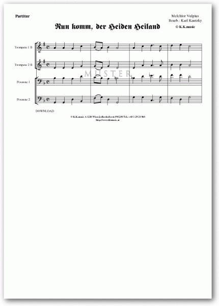 VULPIUS, Melchior - Nun komm der Heiden Heiland - Weihnachten (Blechbläserquartett)