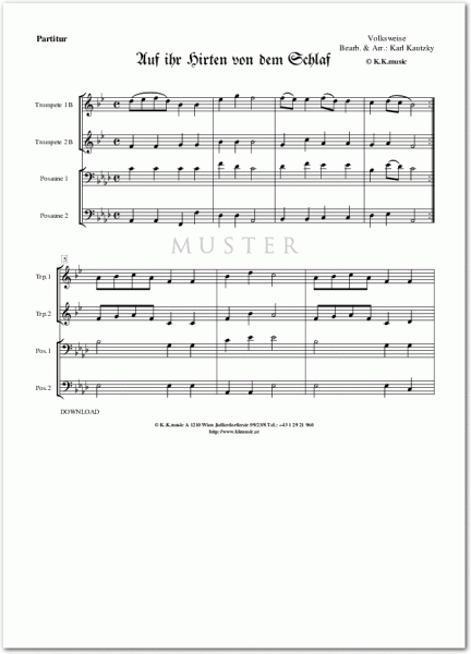 VOLKSWEISE - Auf ihr Hirten von dem Schlaf (Blechbläser Quartett)