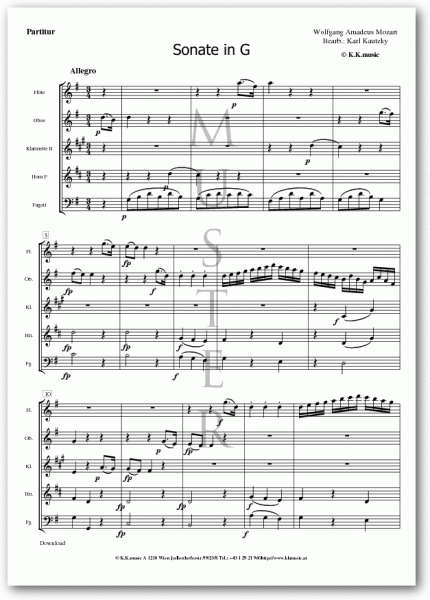 MOZART, Wolfgang Amadeus - Sonate in G (Holzbläser Quintett)
