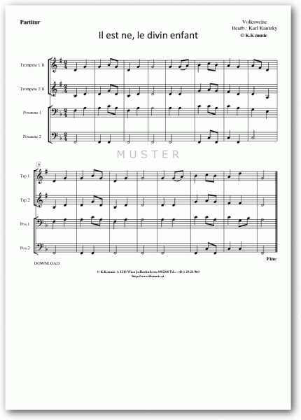 VOLKSWEISE - Il est ne, le divin enfant - Weihnachten (Blechbläserquartett)