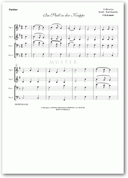 VOLKSWEISE - Im Stall in der Krippe - Weihnachten (Blechbläserquartett)