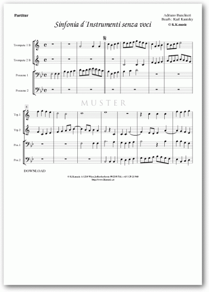 BANCHIERI, Adriano - Sinfonia d´Instrumenti senza voci (Blechbläserquartett)