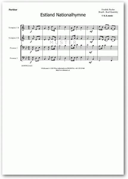 PACIUS, Fredrik - Estland Nationalhymne (Blechbläserquartett)