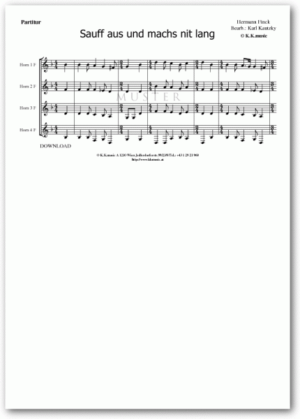 FINCK, Hermann - Sauff aus und machs nit lang (Hornquartett)