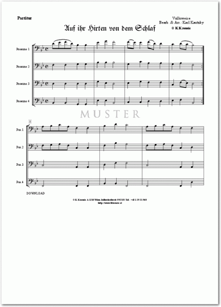 VOLKSWEISE - Auf ihr Hirten von dem Schlaf (Posaune)