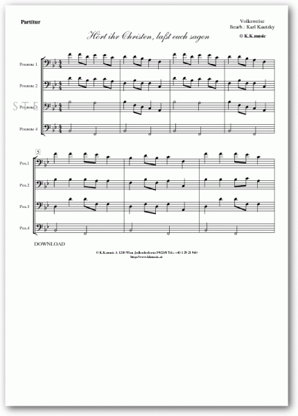 VOLKSWEISE - Hört ihr Christen laßt euch sagen - Weihnachten (Posaunenquartett)