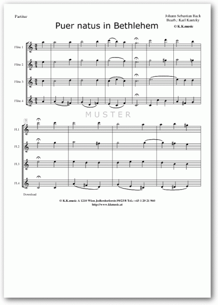 BACH, Johann Sebastian - Puer natus in Bethlehem - Weihnachten (Flötenquartett)