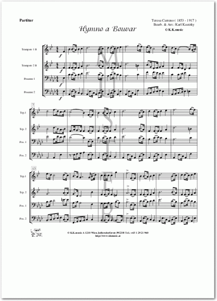 Hymno a Bonvar - CARRENO, Teresa (Blechbläser Quartett)